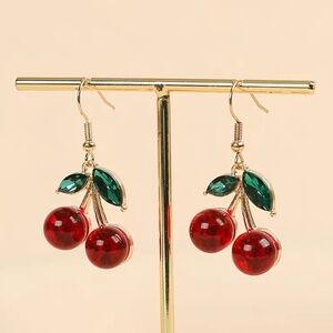 NWT! 14k Gold Plated Cherry Pierced Dangle Earrings!